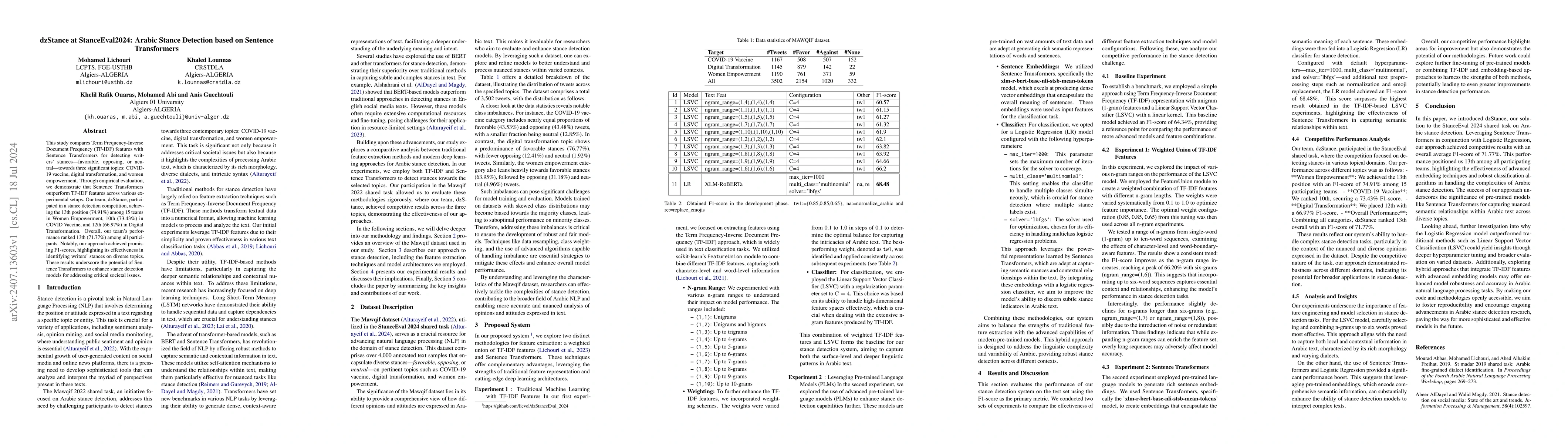 Thumbnail for dzStance at StanceEval2024: Arabic Stance Detection based on Sentence
  Transformers