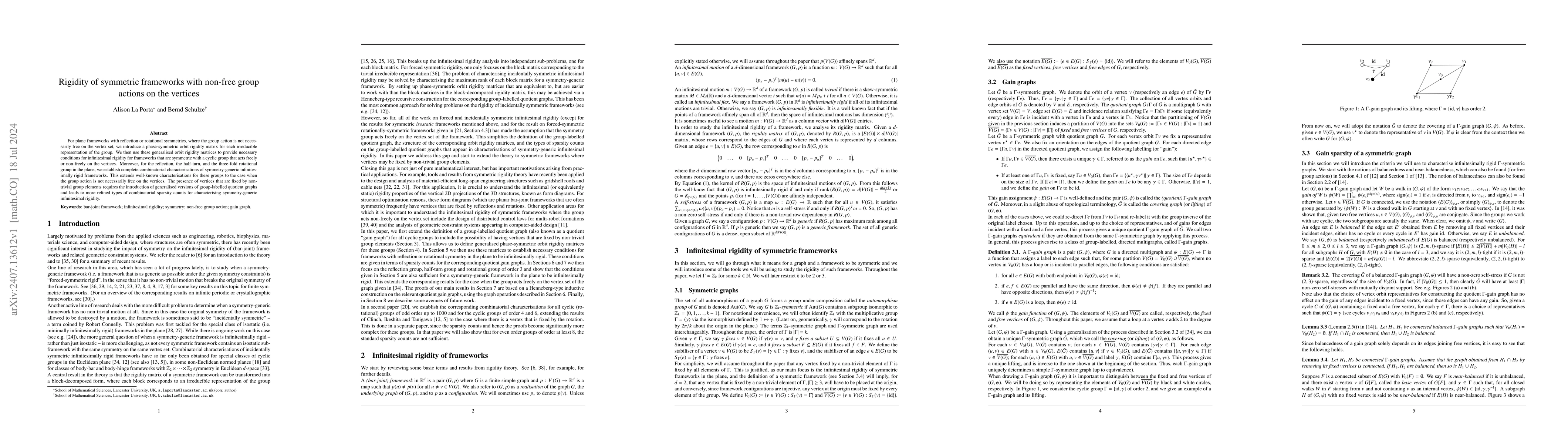 Thumbnail for Rigidity of symmetric frameworks with non-free group actions on the
  vertices