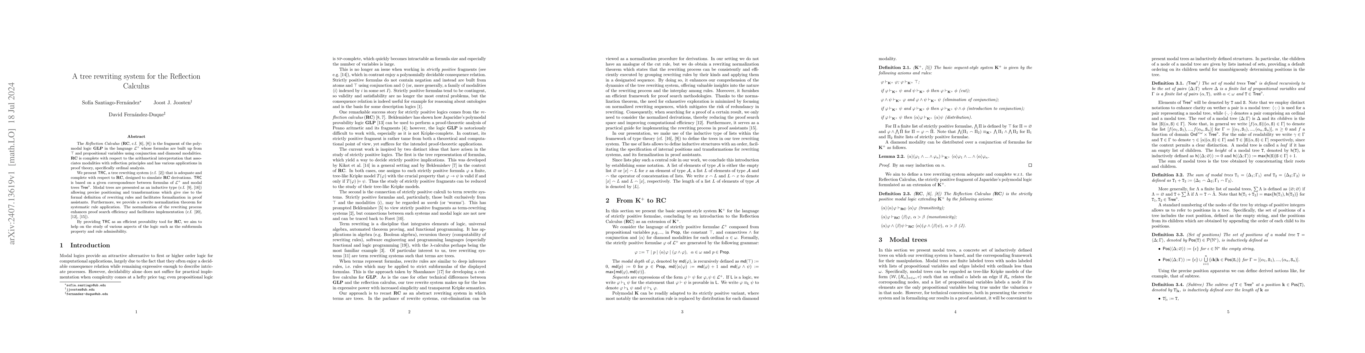 Thumbnail for A tree rewriting system for the Reflection Calculus