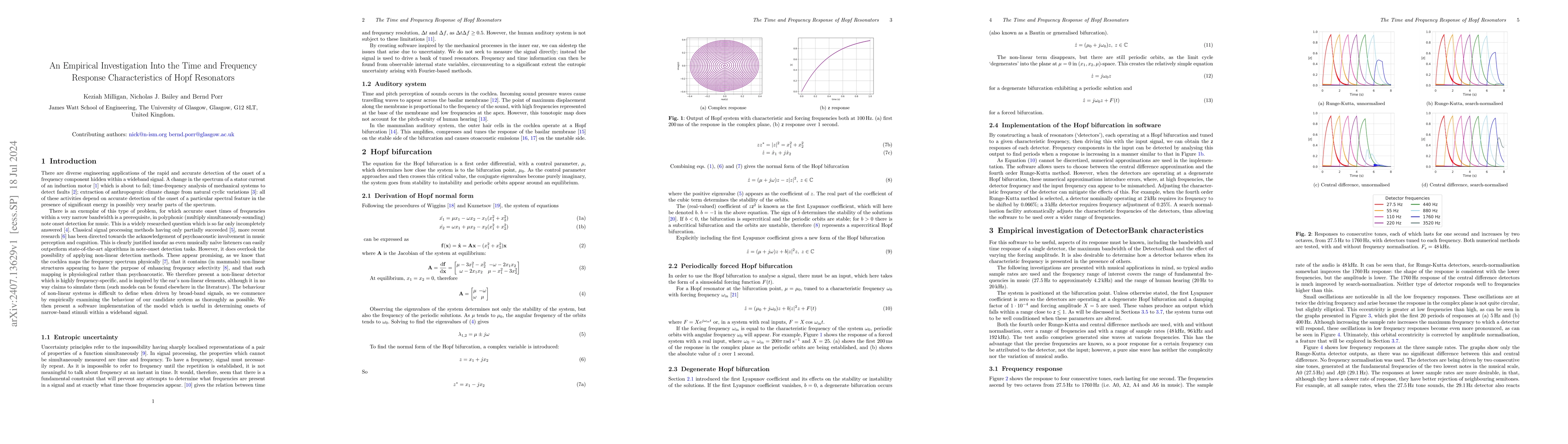 Thumbnail for An Empirical Investigation Into the Time and Frequency Response
  Characteristics of Hopf Resonators