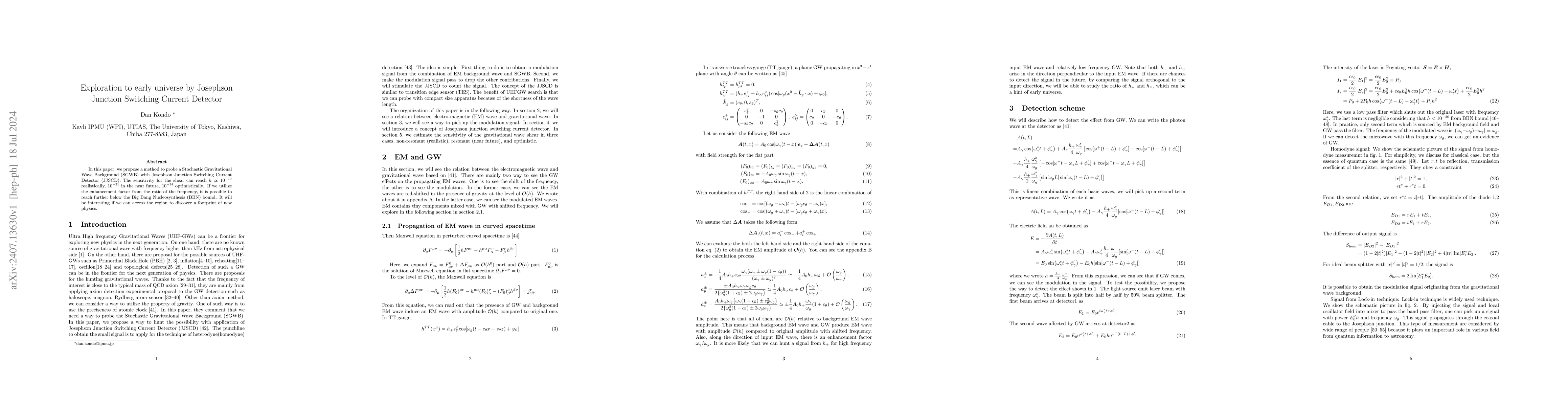 Thumbnail for Exploration to early universe by Josephson Junction Switching Current
  Detector