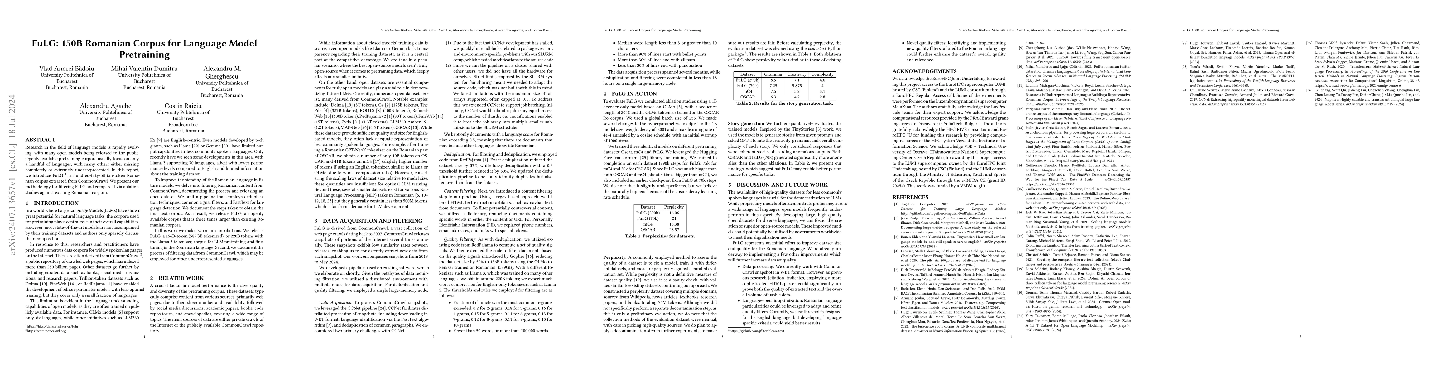 Thumbnail for FuLG: 150B Romanian Corpus for Language Model Pretraining