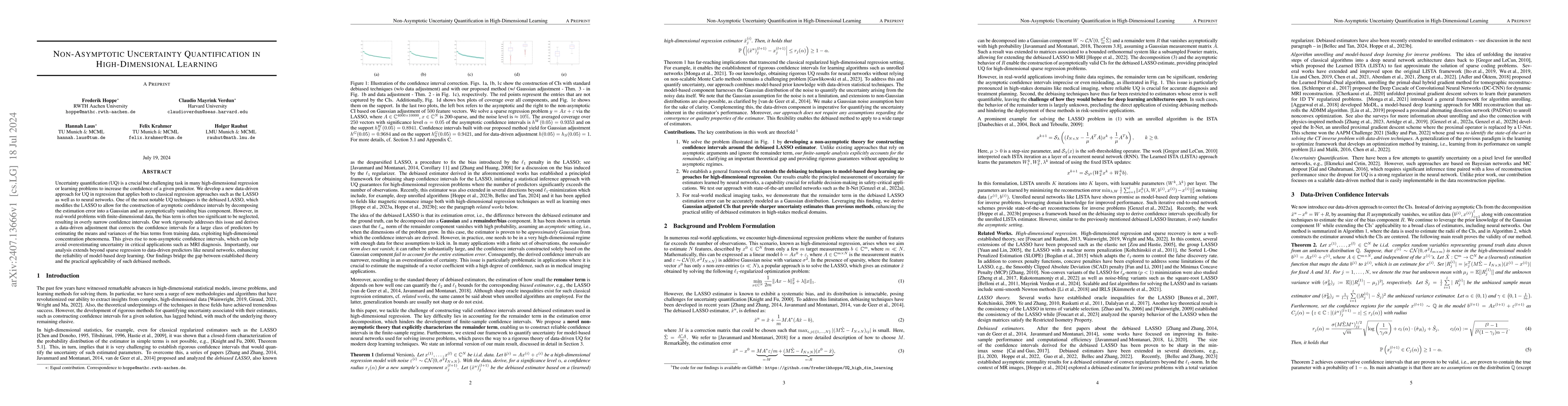 Thumbnail for Non-Asymptotic Uncertainty Quantification in High-Dimensional Learning