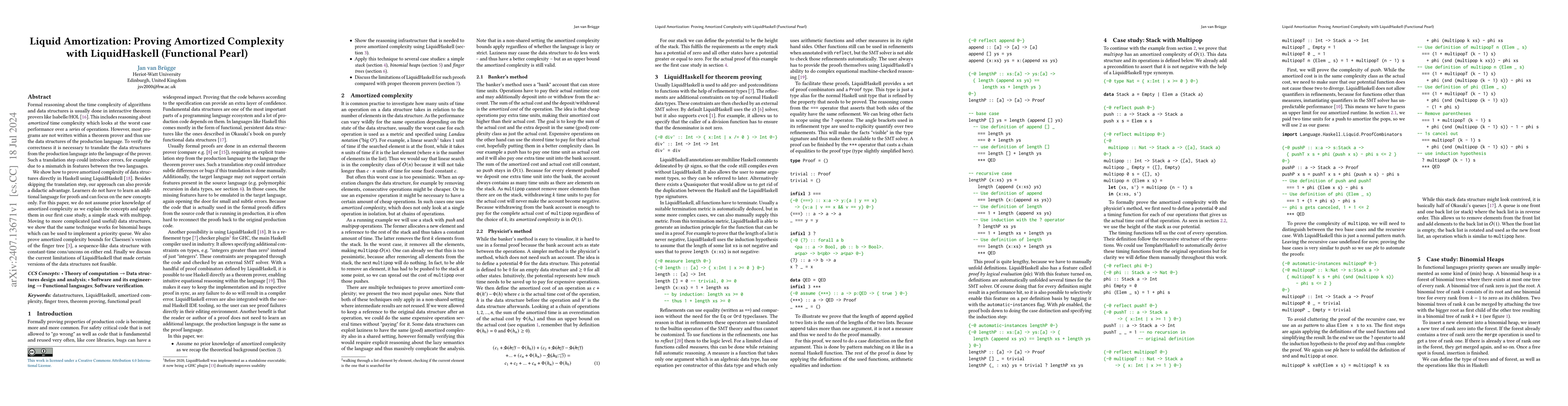 Thumbnail for Liquid Amortization: Proving Amortized Complexity with LiquidHaskell
  (Functional Pearl)