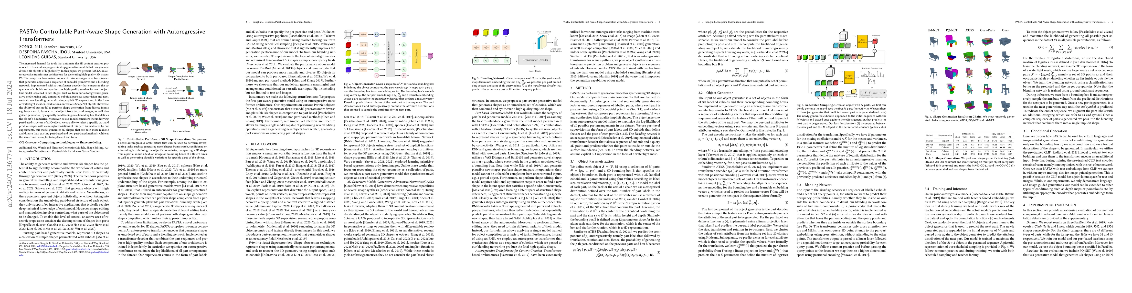 Thumbnail for PASTA: Controllable Part-Aware Shape Generation with Autoregressive
  Transformers