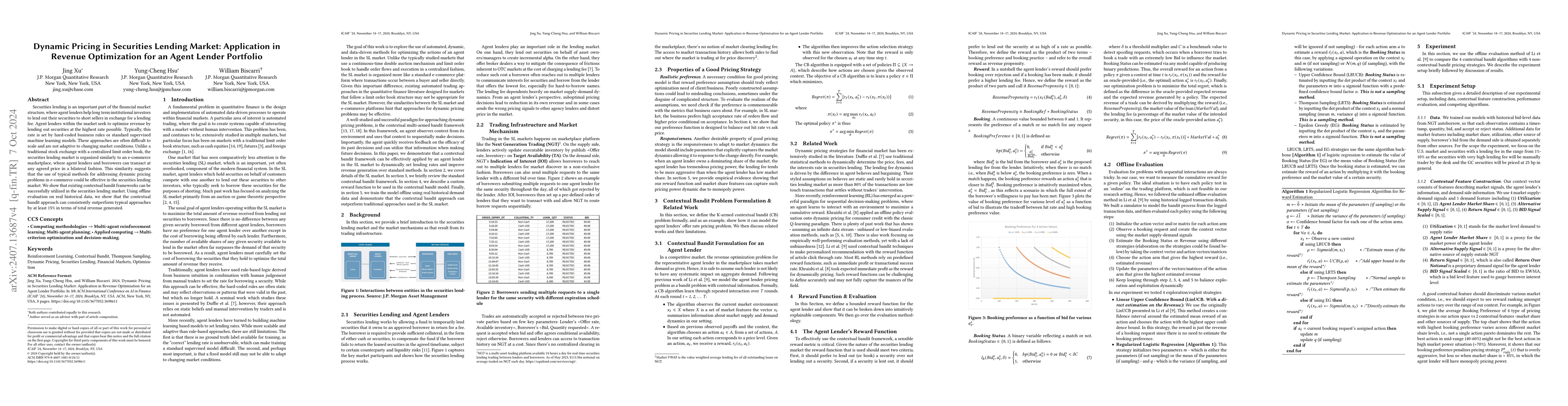 Thumbnail for Dynamic Pricing in Securities Lending Market: Application in Revenue
  Optimization for an Agent Lender Portfolio
