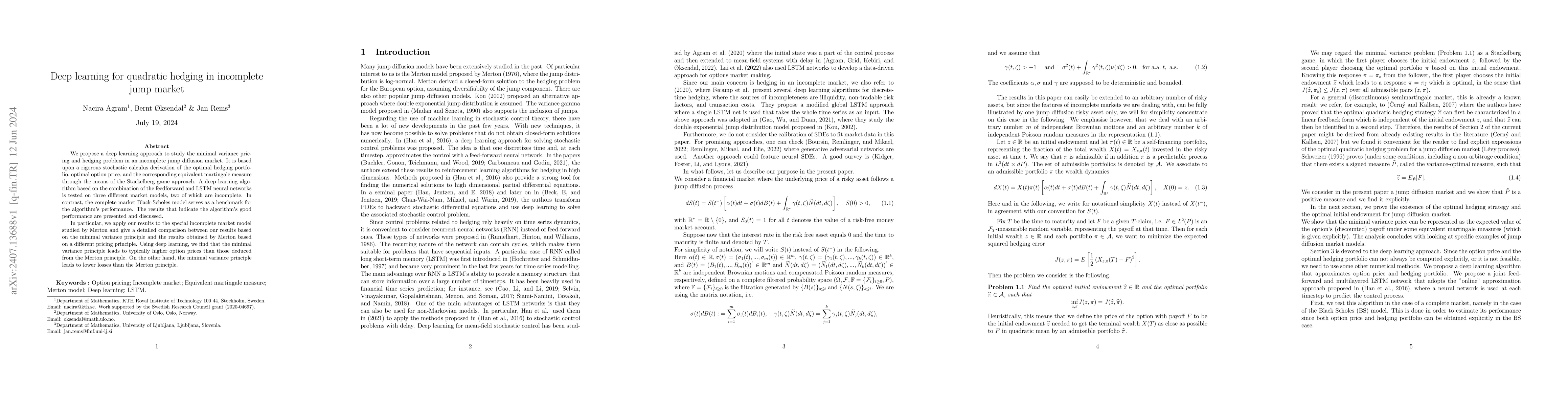 Thumbnail for Deep learning for quadratic hedging in incomplete jump market