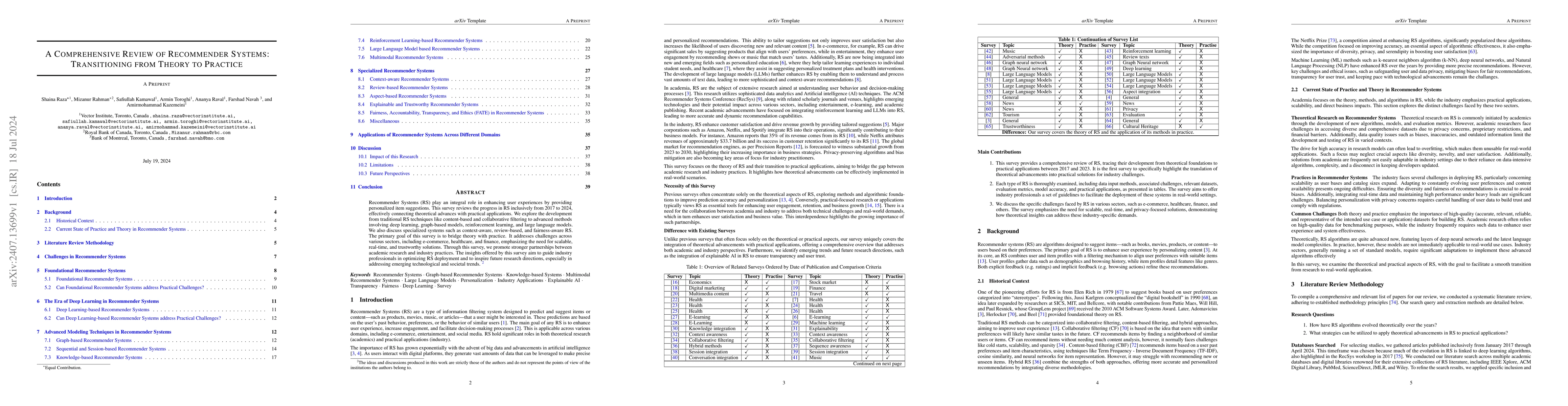 Thumbnail for A Comprehensive Review of Recommender Systems: Transitioning from Theory
  to Practice