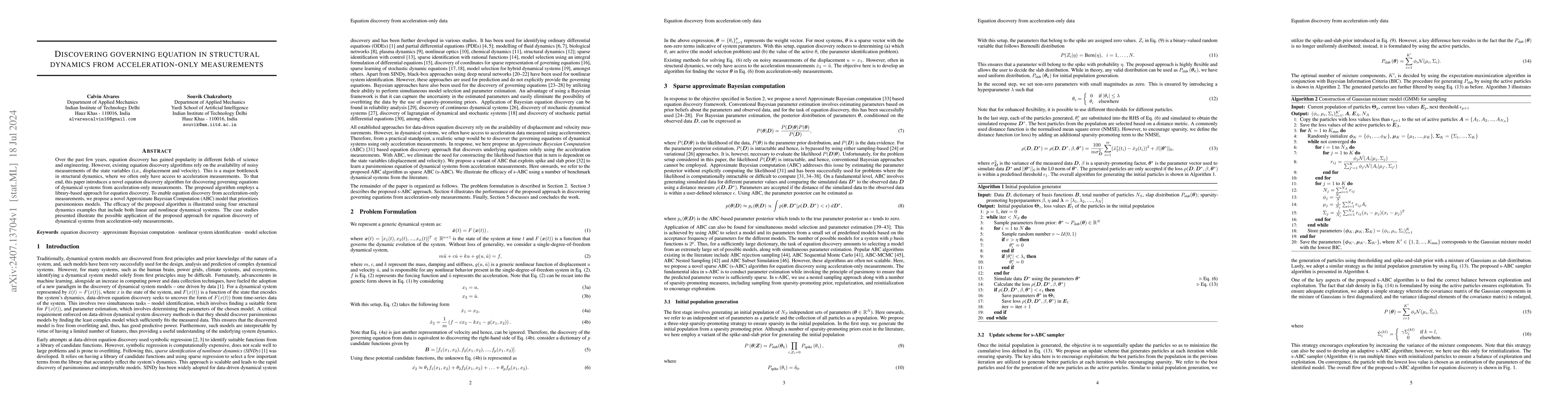 Thumbnail for Discovering governing equation in structural dynamics from
  acceleration-only measurements