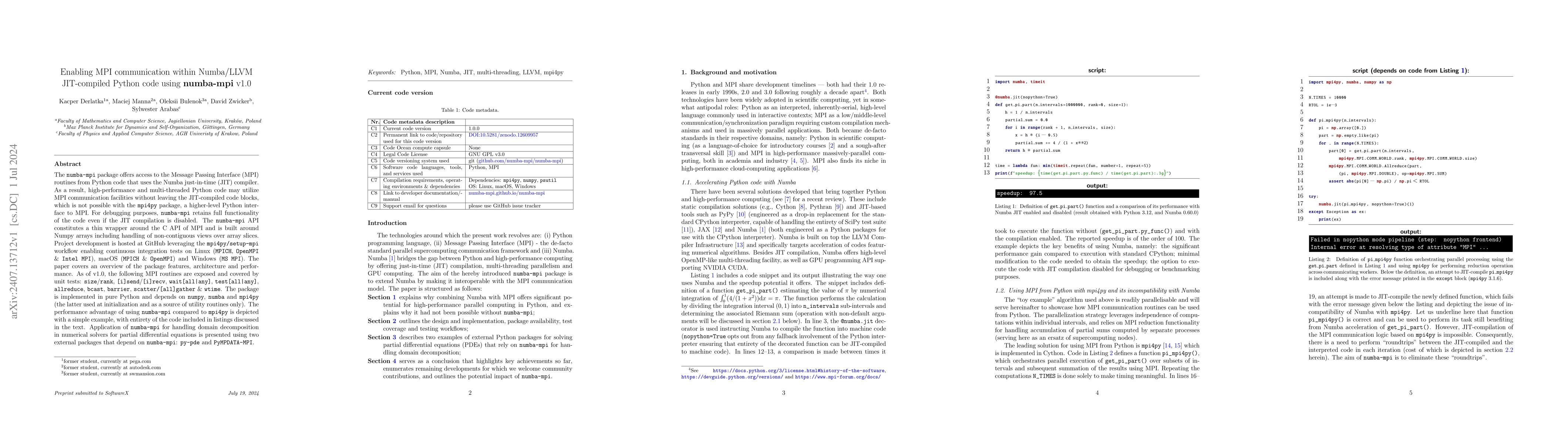 Thumbnail for Enabling MPI communication within Numba/LLVM JIT-compiled Python code
  using numba-mpi v1.0