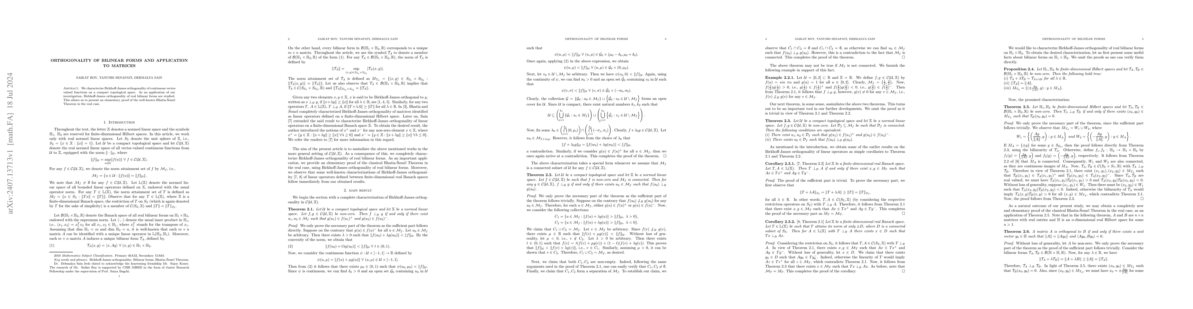 Thumbnail for Orthogonality of bilinear forms and application to matrices