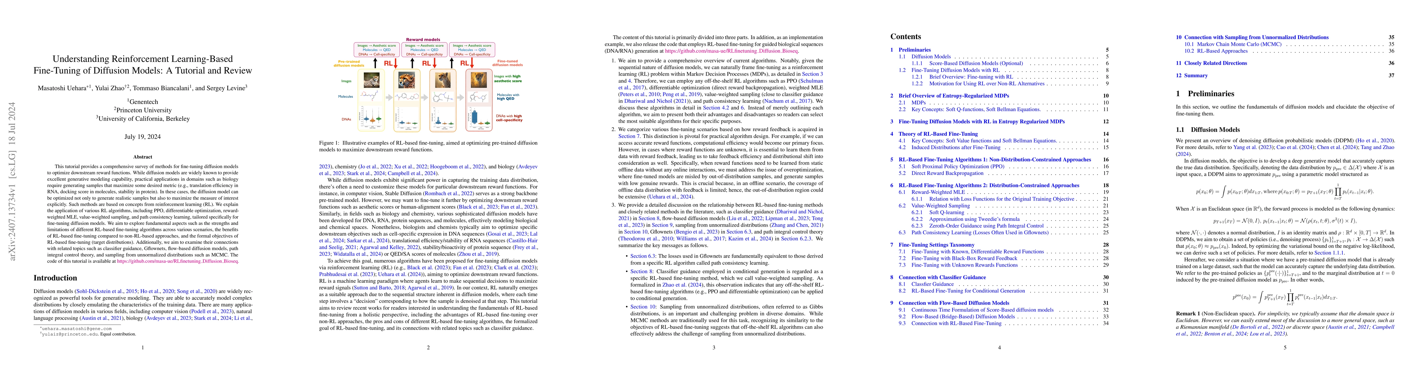 Thumbnail for Understanding Reinforcement Learning-Based Fine-Tuning of Diffusion
  Models: A Tutorial and Review