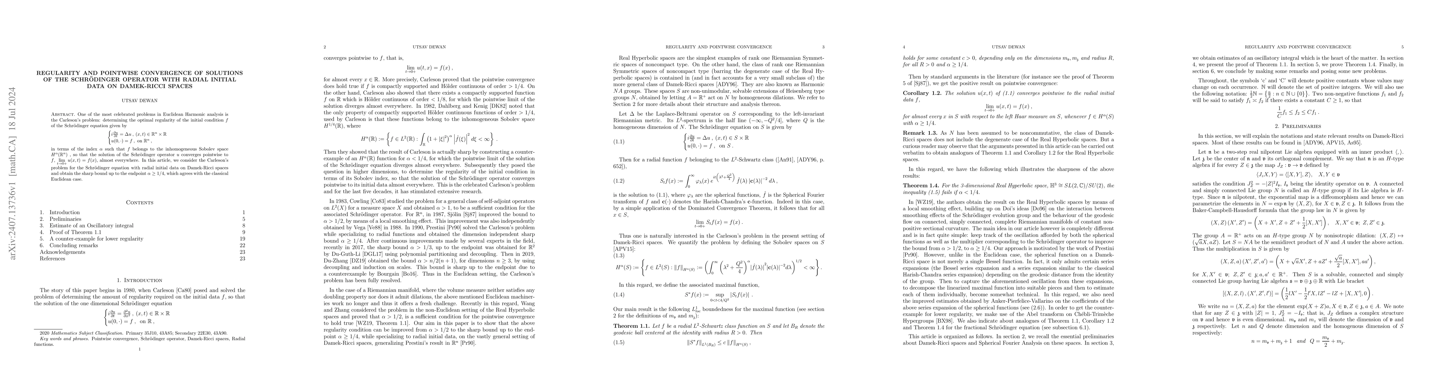 Thumbnail for Regularity and pointwise convergence of solutions of the Schrödinger
  operator with radial initial data on Damek-Ricci spaces