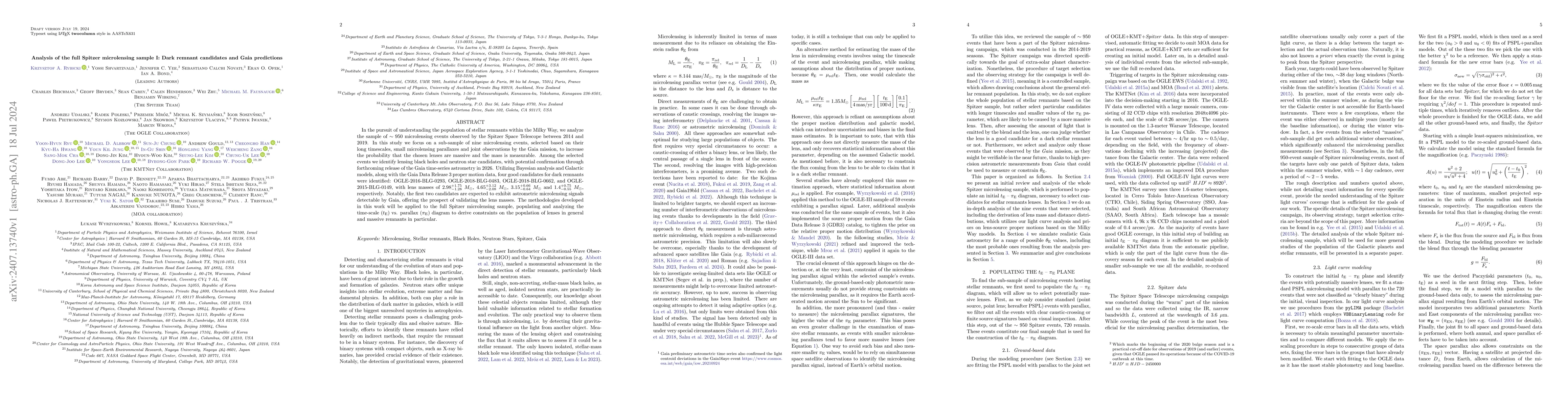 Thumbnail for Analysis of the full Spitzer microlensing sample I: Dark remnant
  candidates and Gaia predictions