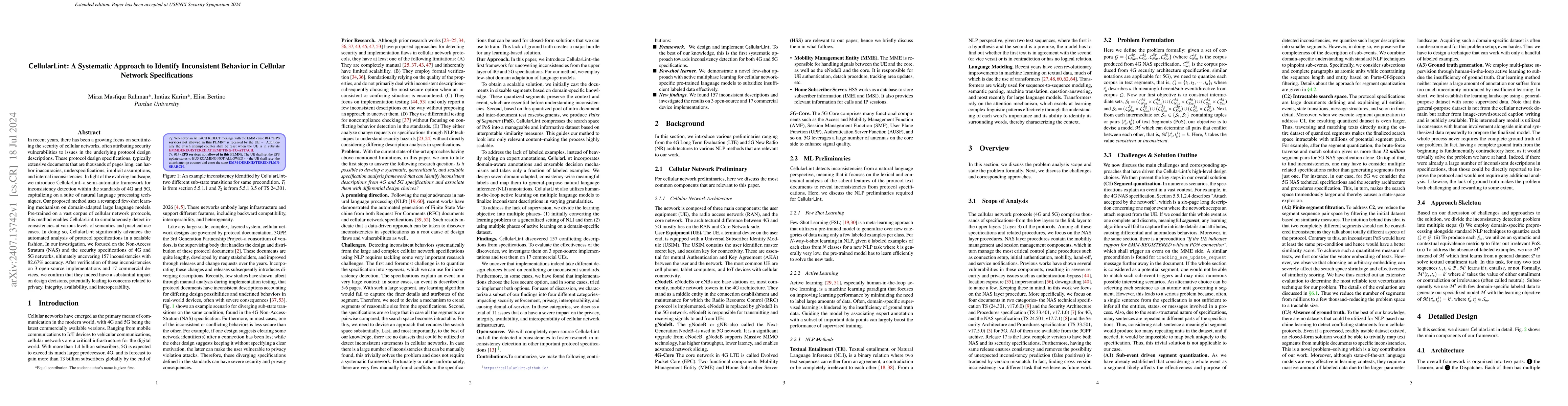 Thumbnail for CellularLint: A Systematic Approach to Identify Inconsistent Behavior in
  Cellular Network Specifications