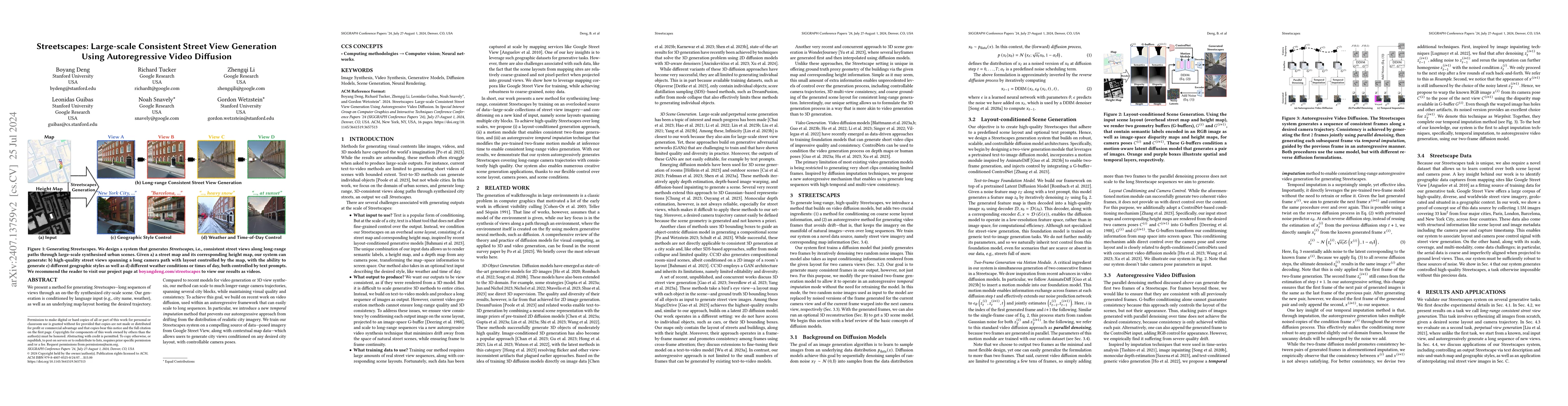 Thumbnail for Streetscapes: Large-scale Consistent Street View Generation Using
  Autoregressive Video Diffusion