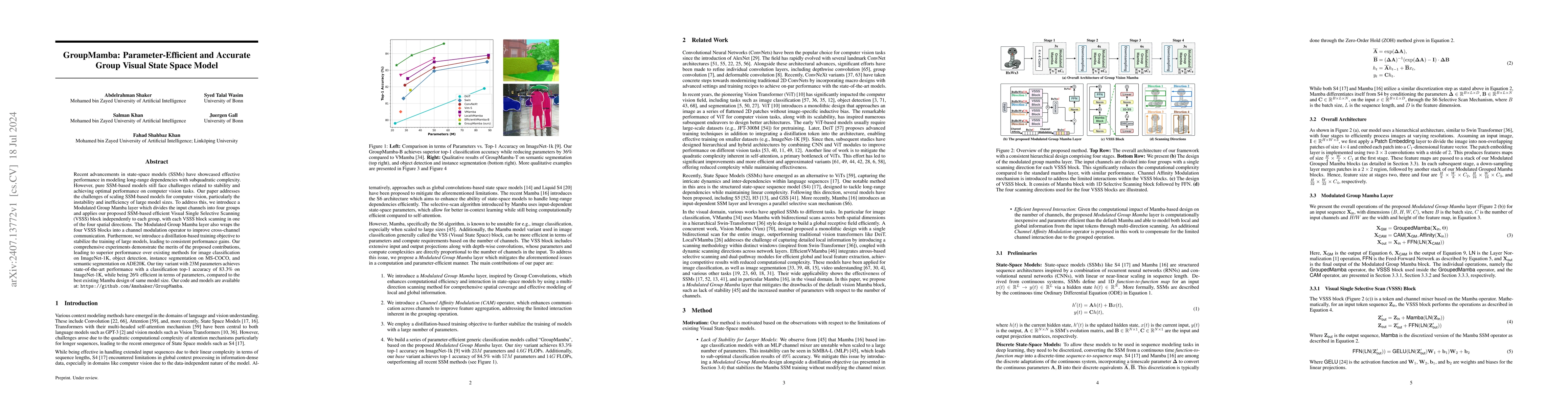 Thumbnail for GroupMamba: Parameter-Efficient and Accurate Group Visual State Space
  Model