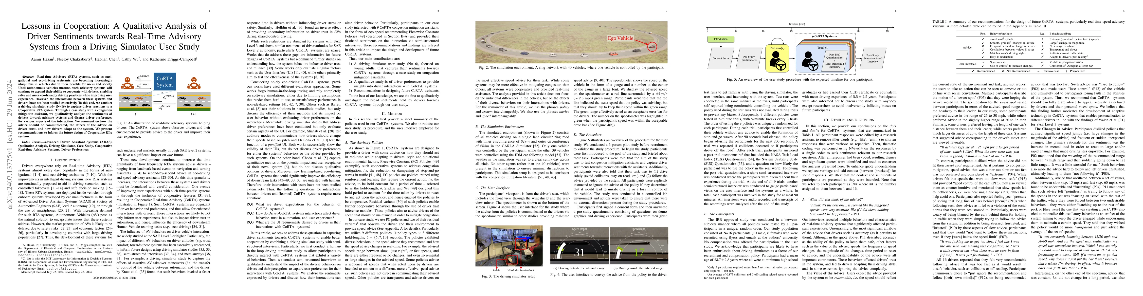 Thumbnail for Lessons in Cooperation: A Qualitative Analysis of Driver Sentiments
  towards Real-Time Advisory Systems from a Driving Simulator User Study