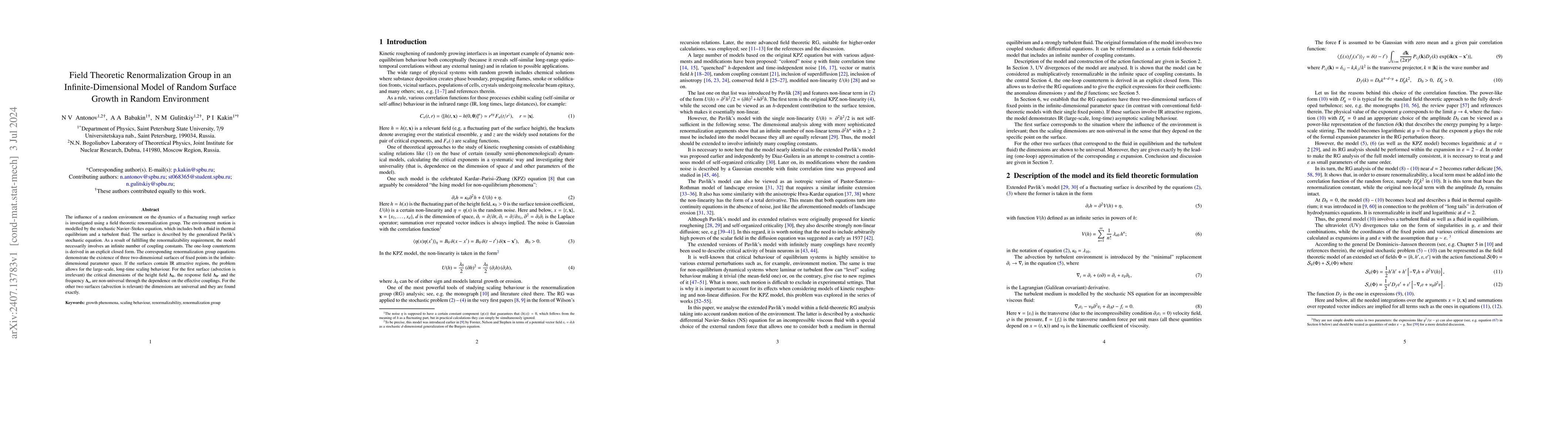 Thumbnail for Field Theoretic Renormalization Group in an Infinite-Dimensional Model
  of Random Surface Growth in Random Environment