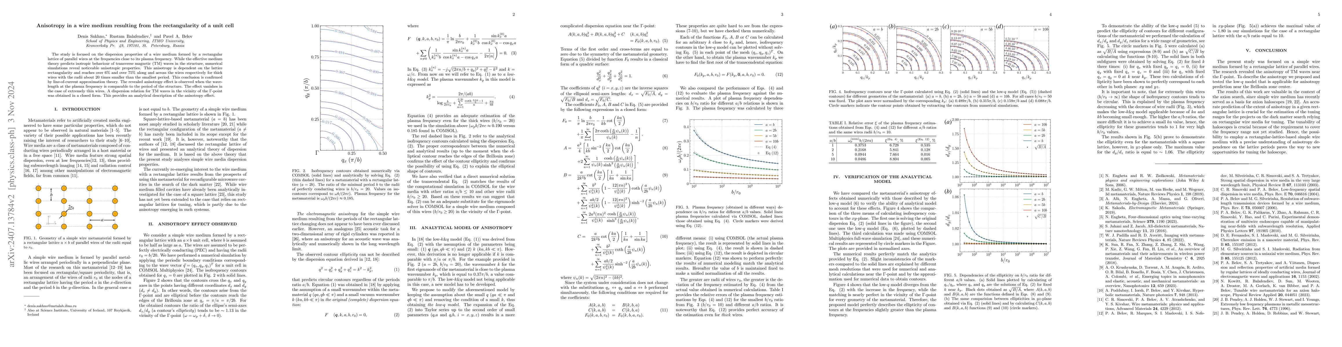 Thumbnail for Anisotropy in a wire medium resulting from the rectangularity of a unit
  cell