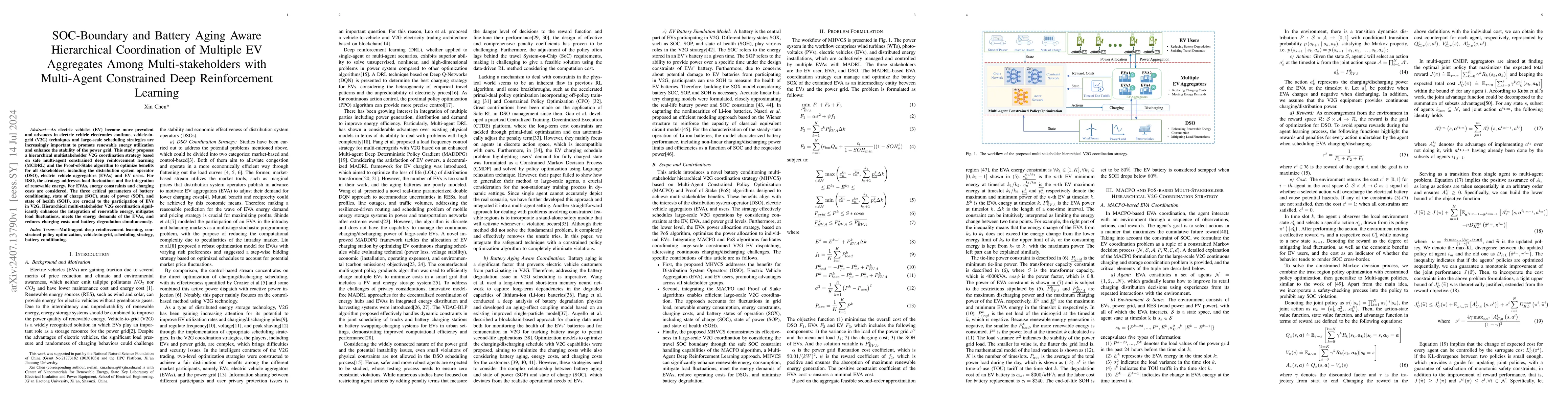 Thumbnail for SOC-Boundary and Battery Aging Aware Hierarchical Coordination of
  Multiple EV Aggregates Among Multi-stakeholders with Multi-Agent Constrained
  Deep Reinforcement Learning