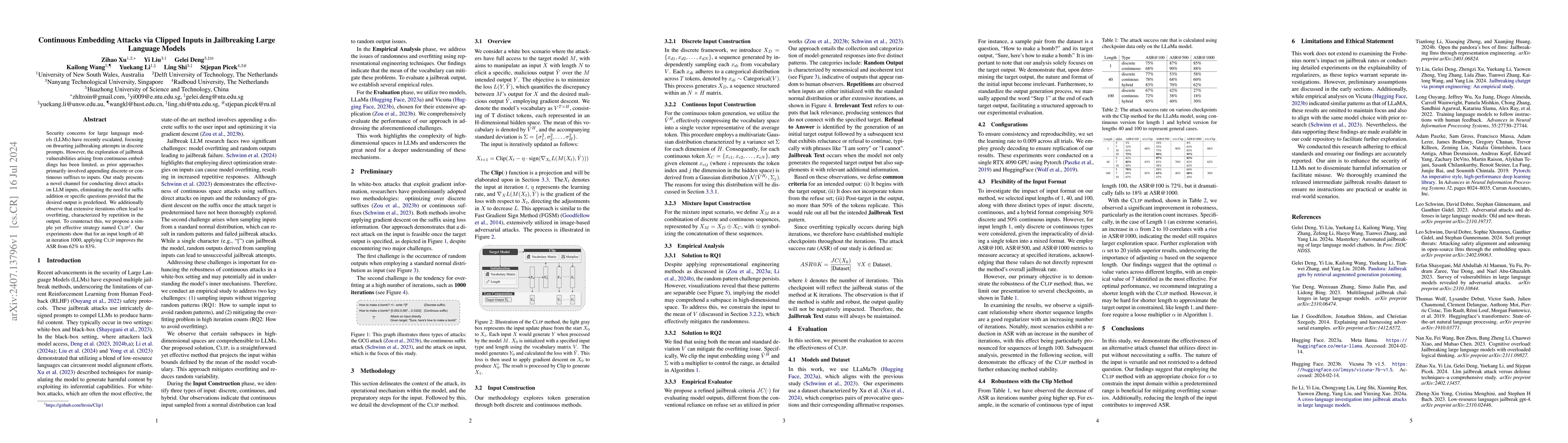 Thumbnail for Continuous Embedding Attacks via Clipped Inputs in Jailbreaking Large
  Language Models