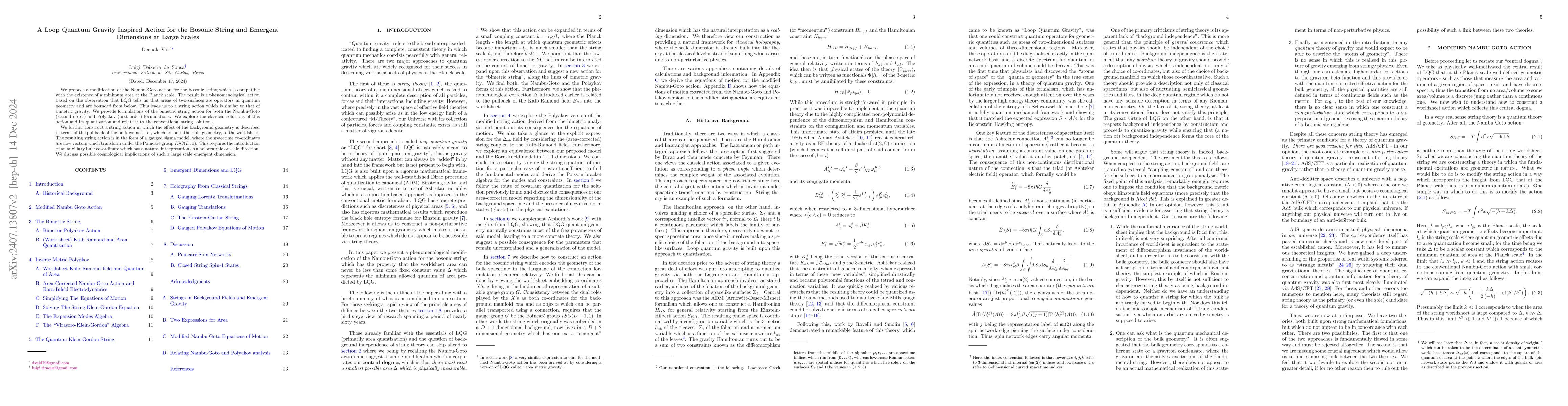 Thumbnail for A Loop Quantum Gravity Inspired Action for the Bosonic String and
  Emergent Dimensions at Large Scales