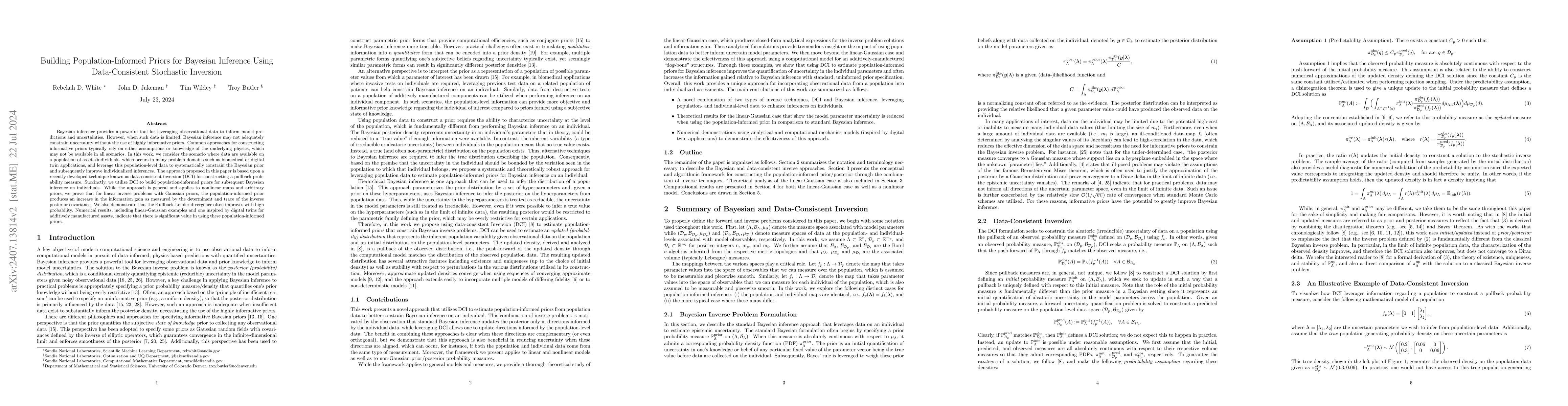 Thumbnail for Building Population-Informed Priors for Bayesian Inference Using
  Data-Consistent Stochastic Inversion