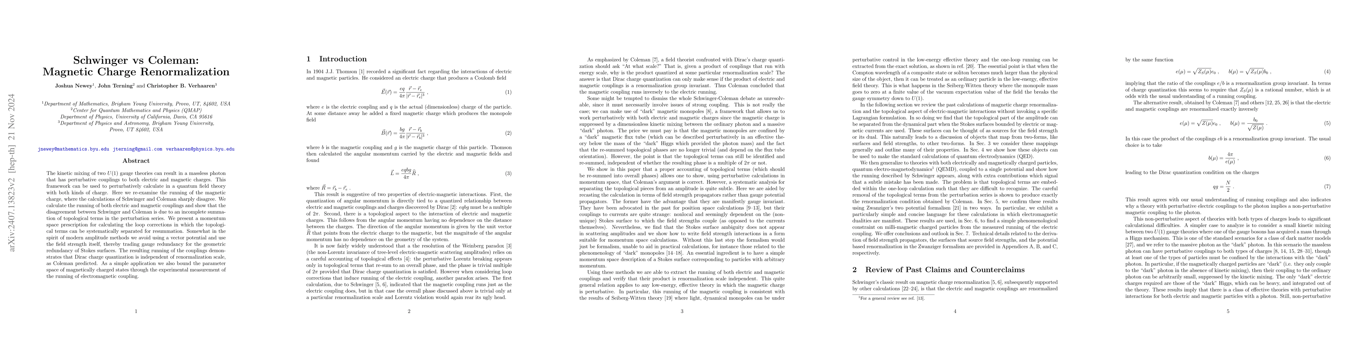 Thumbnail for Schwinger vs Coleman: Magnetic Charge Renormalization