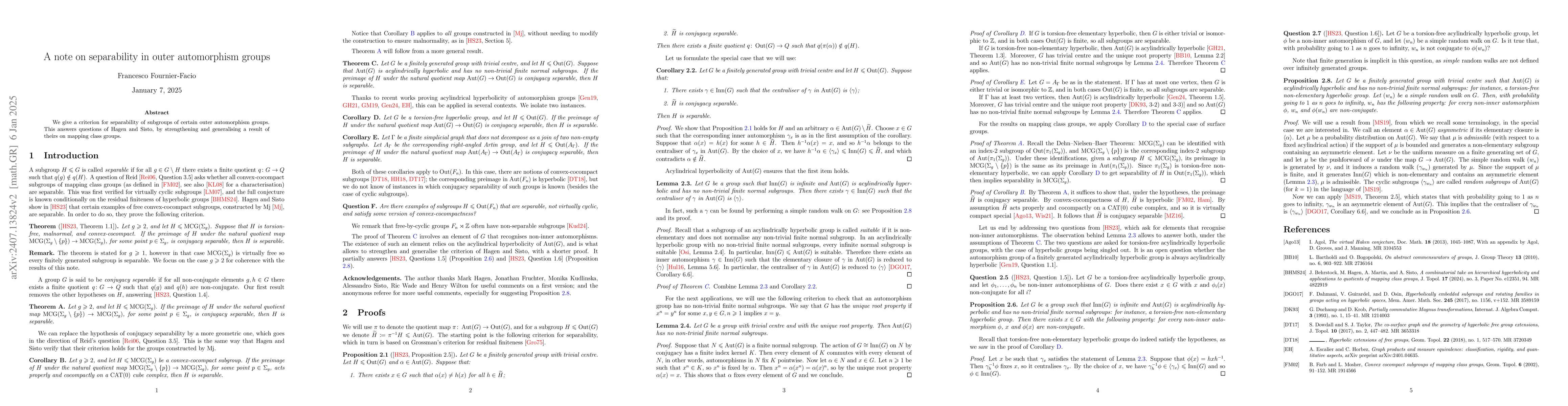 Thumbnail for A note on separability in outer automorphism groups