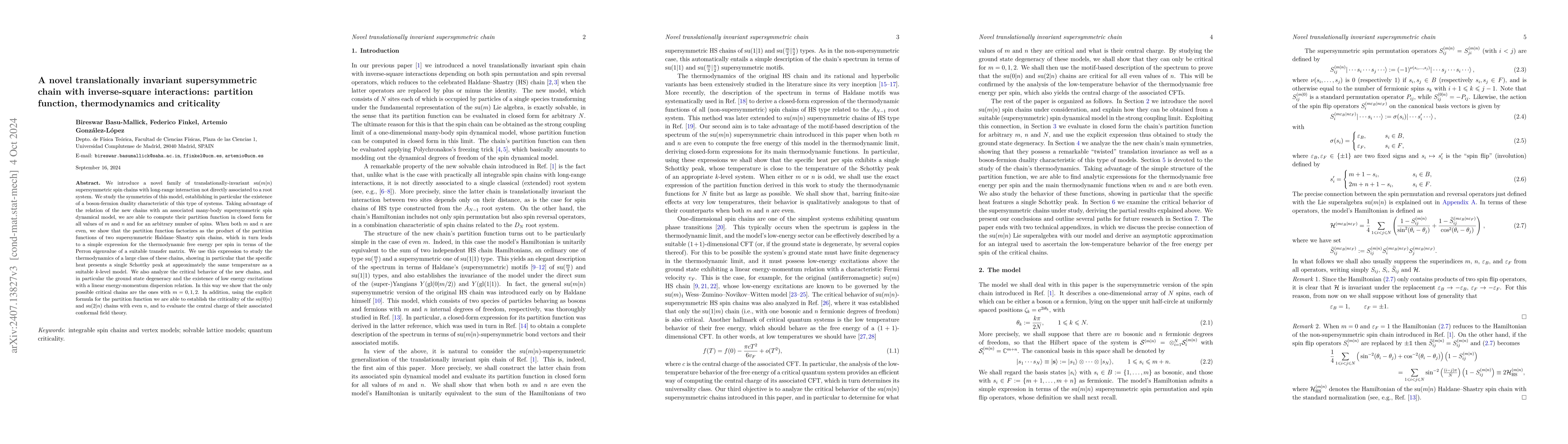 Thumbnail for A novel translationally invariant supersymmetric chain with
  inverse-square interactions: partition function, thermodynamics and
  criticality