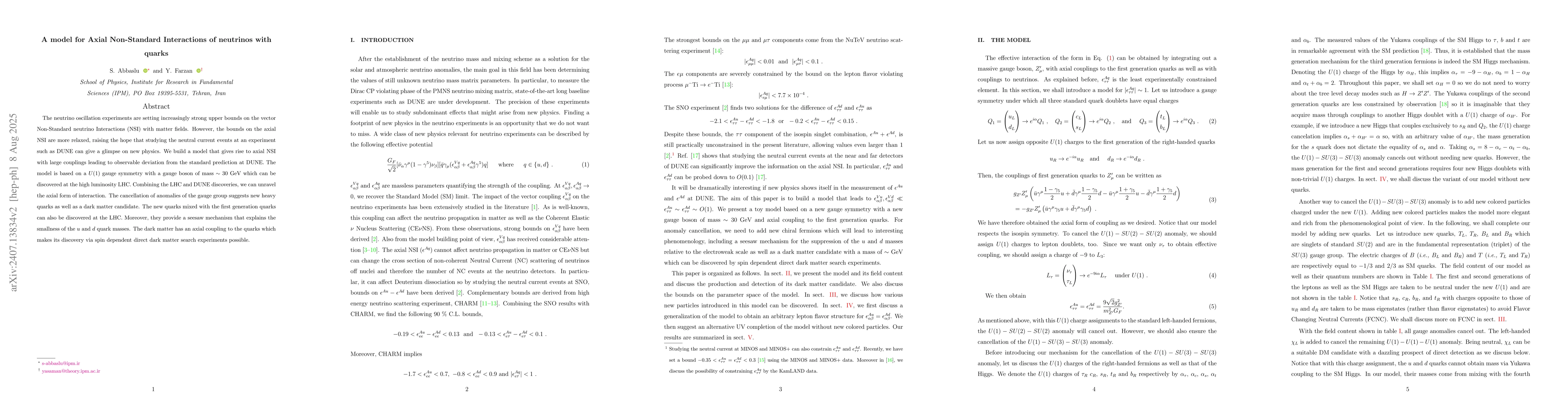 Thumbnail for A model for Axial Non-Standard Interactions of neutrinos with quarks