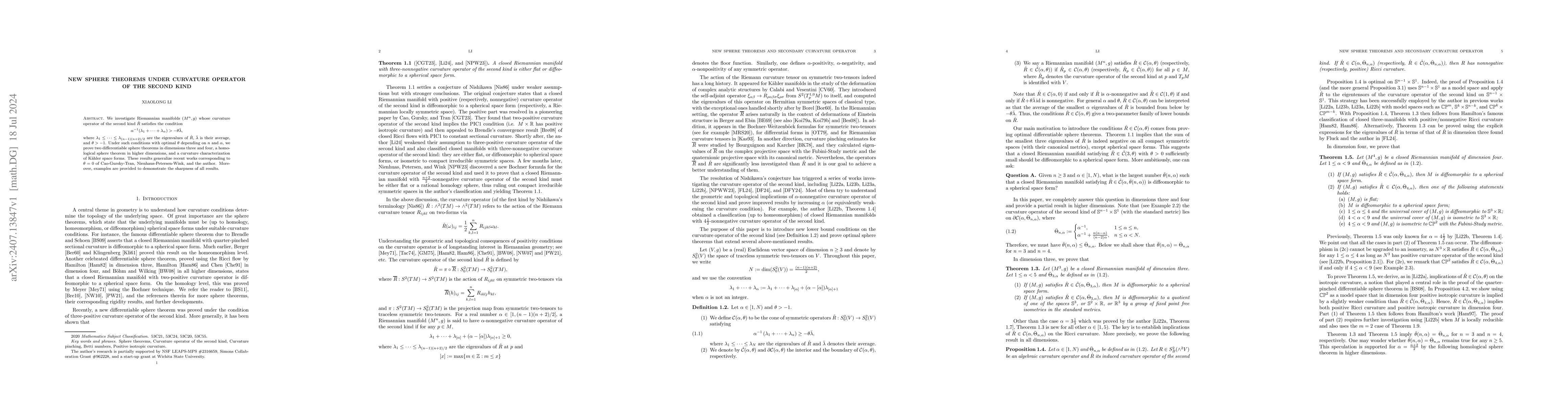 Thumbnail for New Sphere Theorems under Curvature Operator of the Second Kind