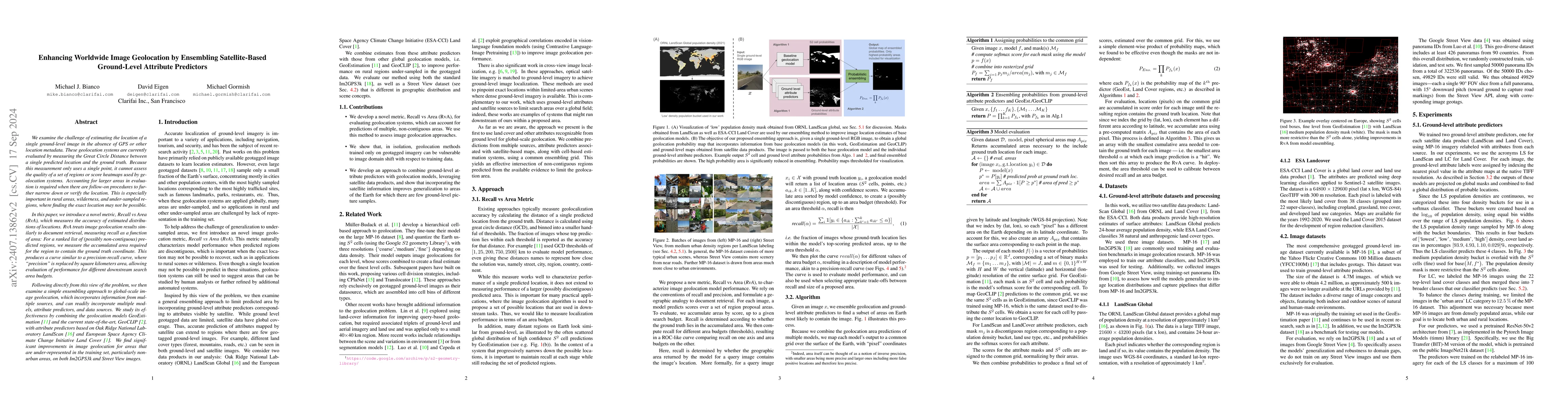 Thumbnail for Enhancing Worldwide Image Geolocation by Ensembling Satellite-Based
  Ground-Level Attribute Predictors