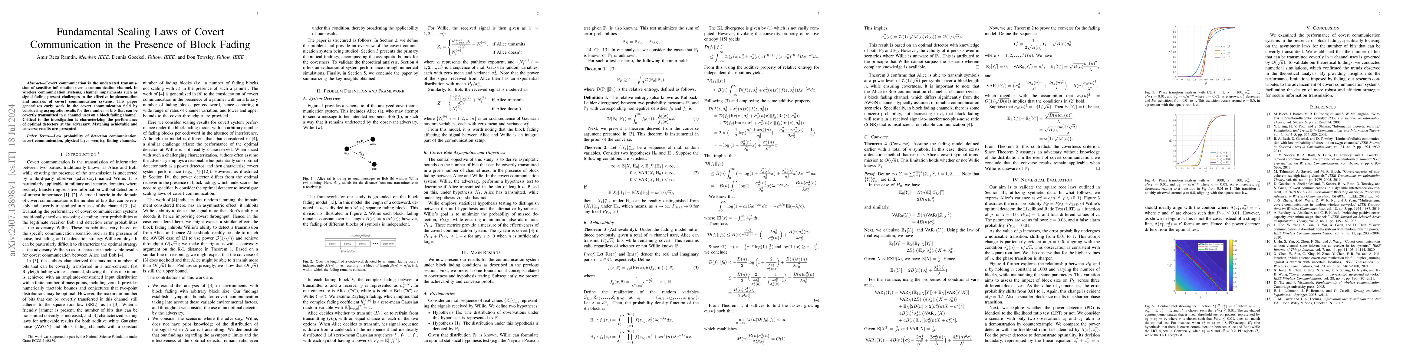 Thumbnail for Fundamental Scaling Laws of Covert Communication in the Presence of
  Block Fading