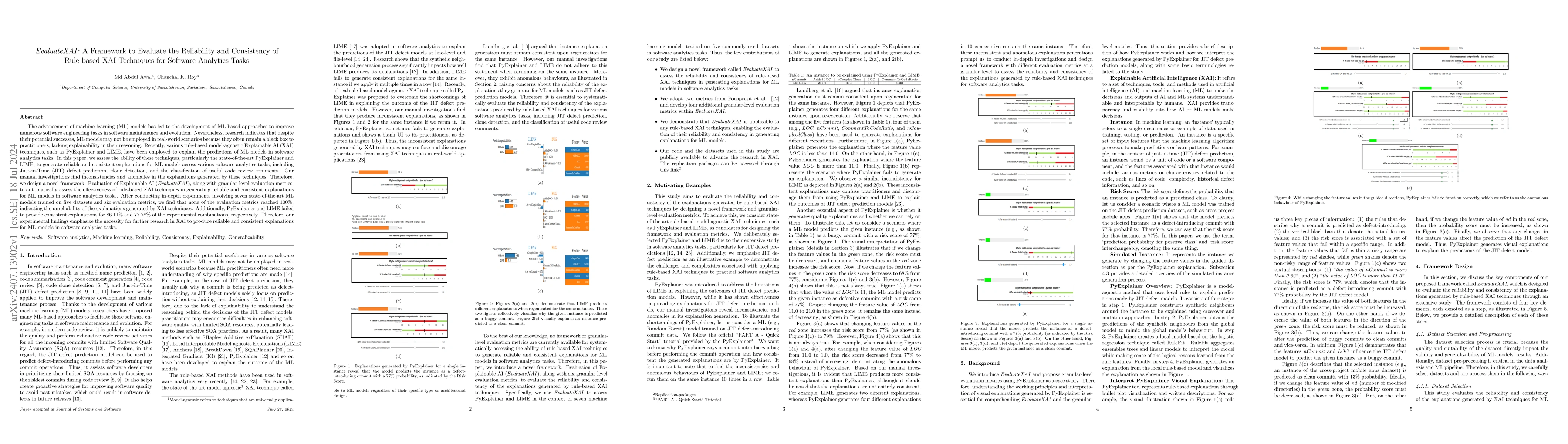 Thumbnail for EvaluateXAI: A Framework to Evaluate the Reliability and Consistency of
  Rule-based XAI Techniques for Software Analytics Tasks