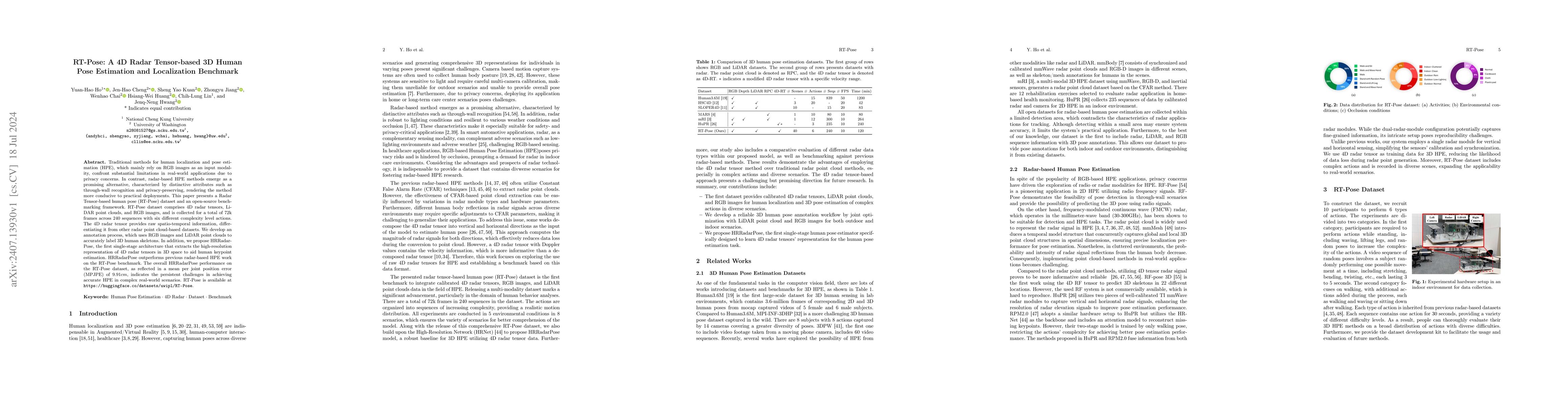 Thumbnail for RT-Pose: A 4D Radar Tensor-based 3D Human Pose Estimation and
  Localization Benchmark
