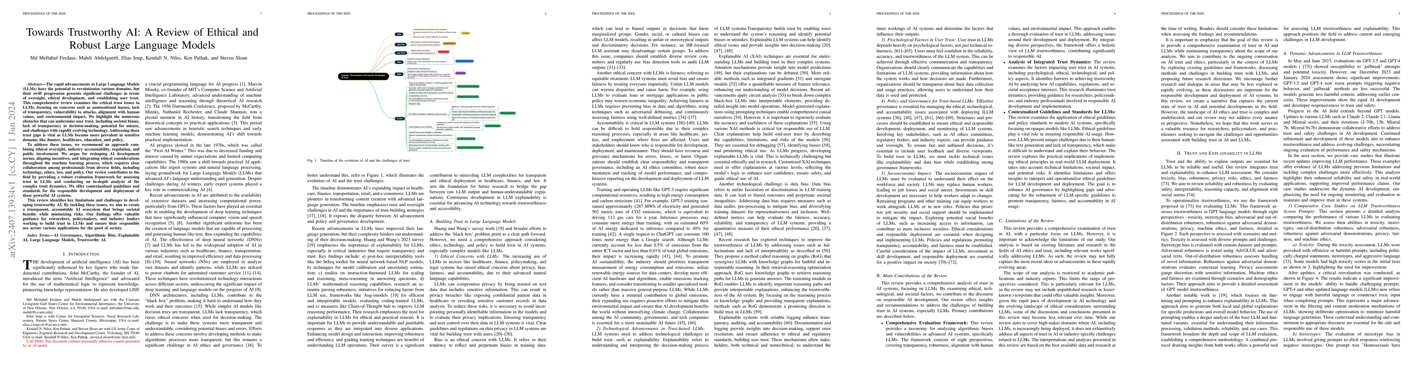 Thumbnail for Towards Trustworthy AI: A Review of Ethical and Robust Large Language
  Models