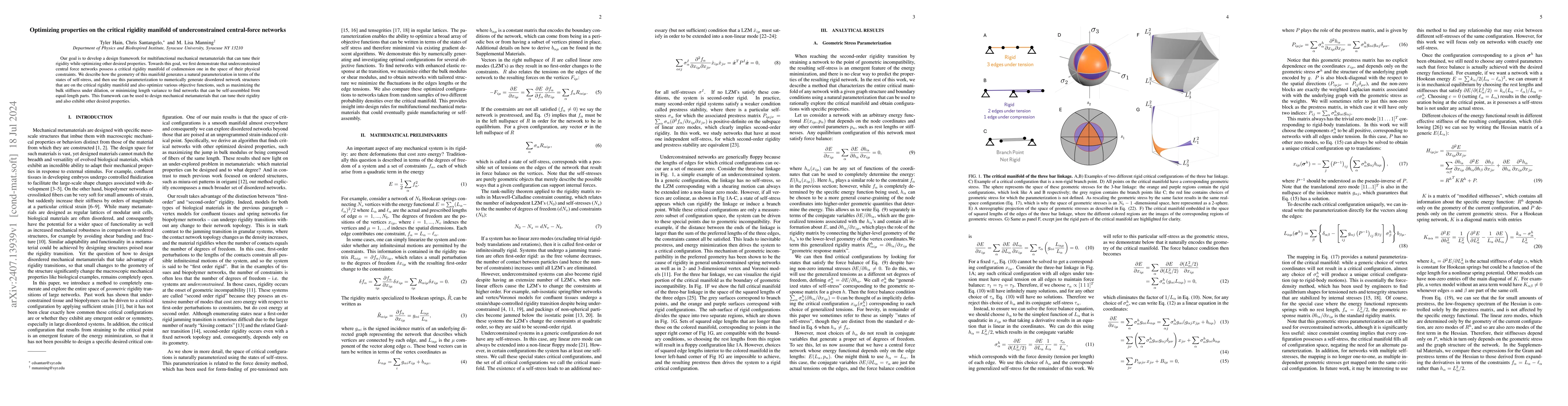 Thumbnail for Optimizing properties on the critical rigidity manifold of
  underconstrained central-force networks
