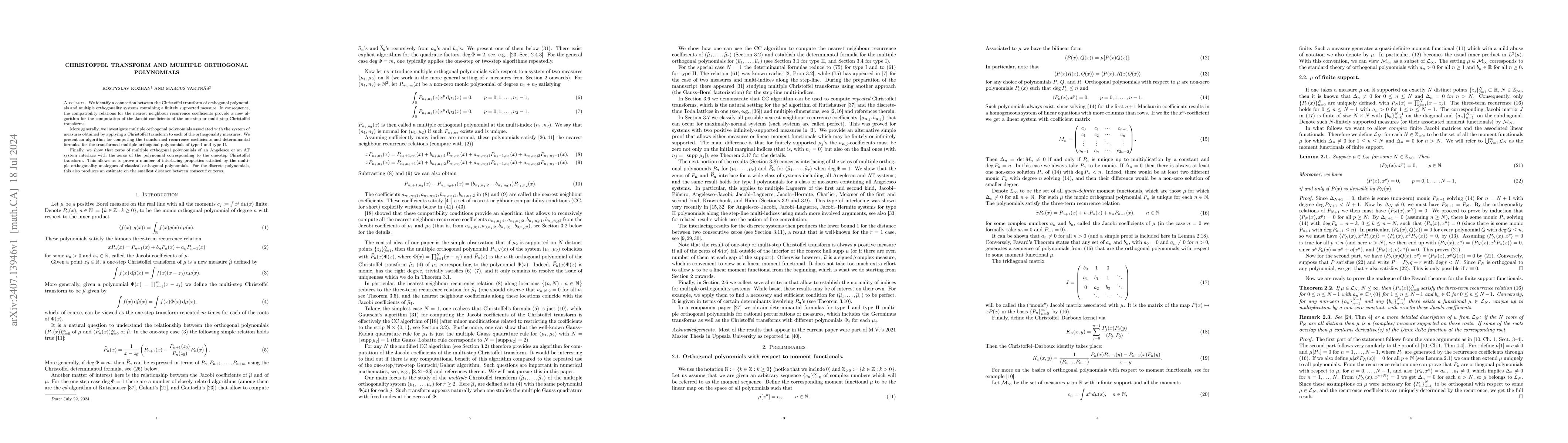 Thumbnail for Christoffel Transform and Multiple Orthogonal Polynomials