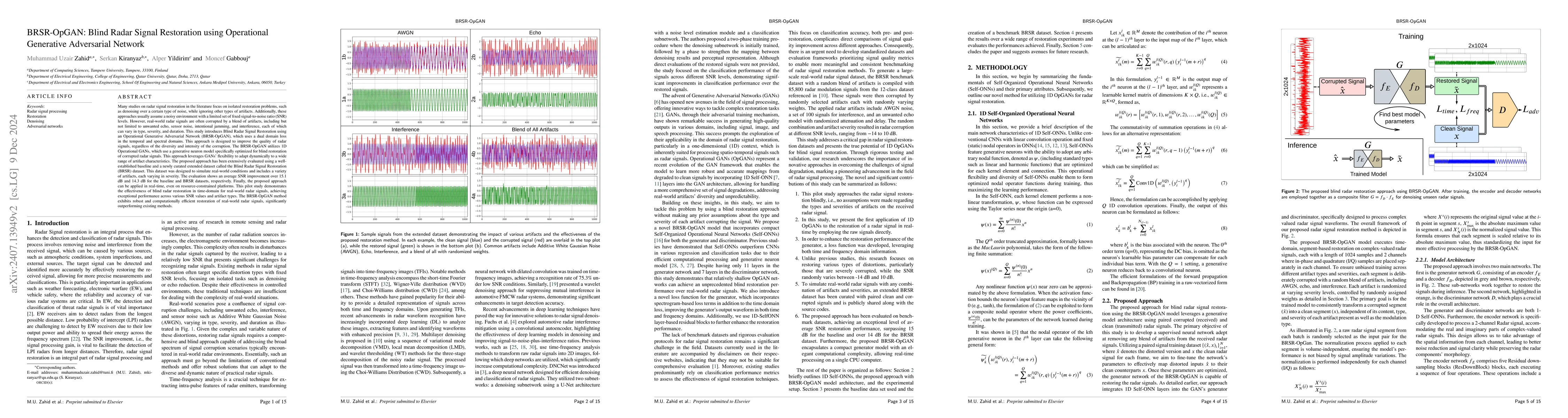 Thumbnail for BRSR-OpGAN: Blind Radar Signal Restoration using Operational Generative
  Adversarial Network