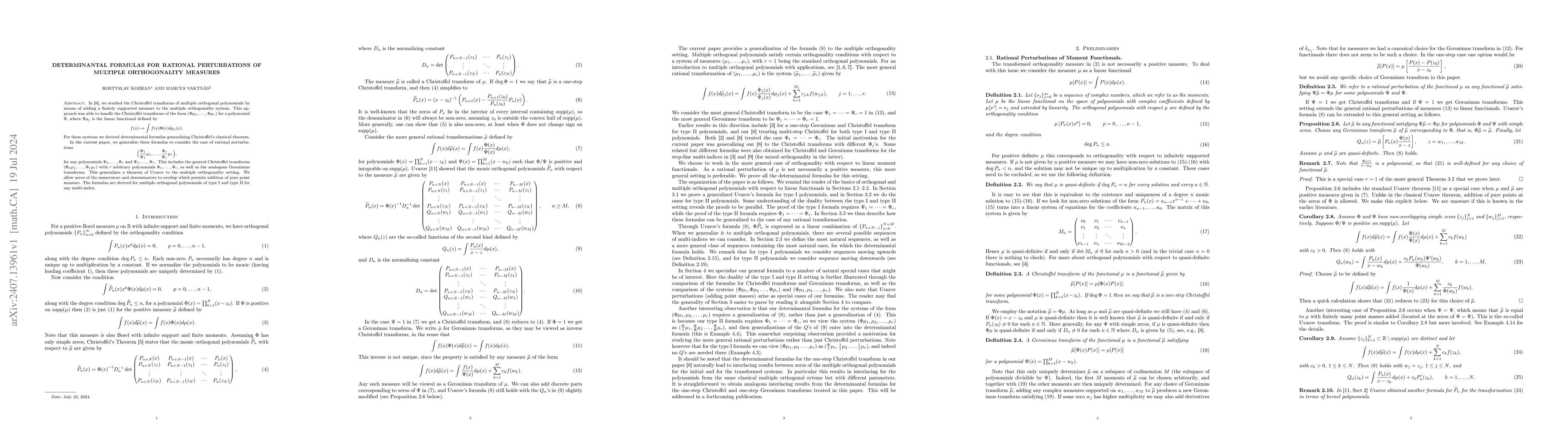 Thumbnail for Determinantal Formulas for Rational Perturbations of Multiple
  Orthogonality Measures