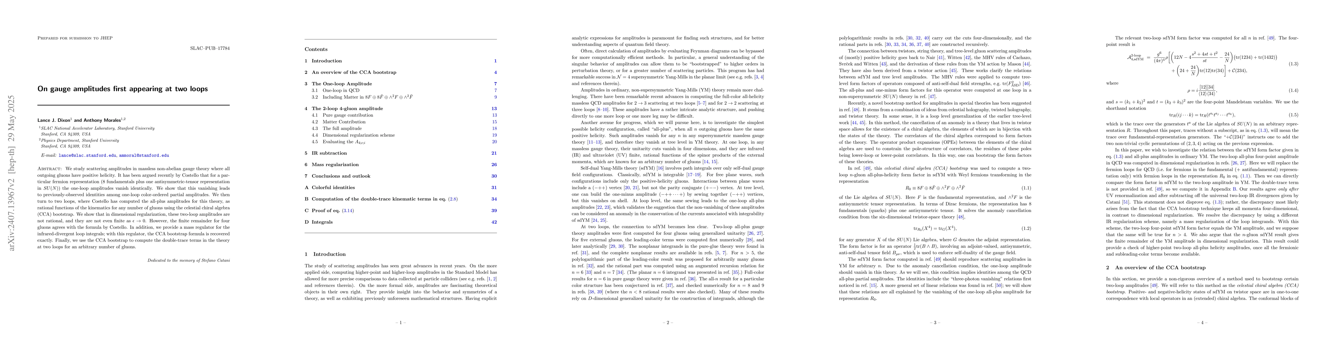 Thumbnail for On gauge amplitudes first appearing at two loops