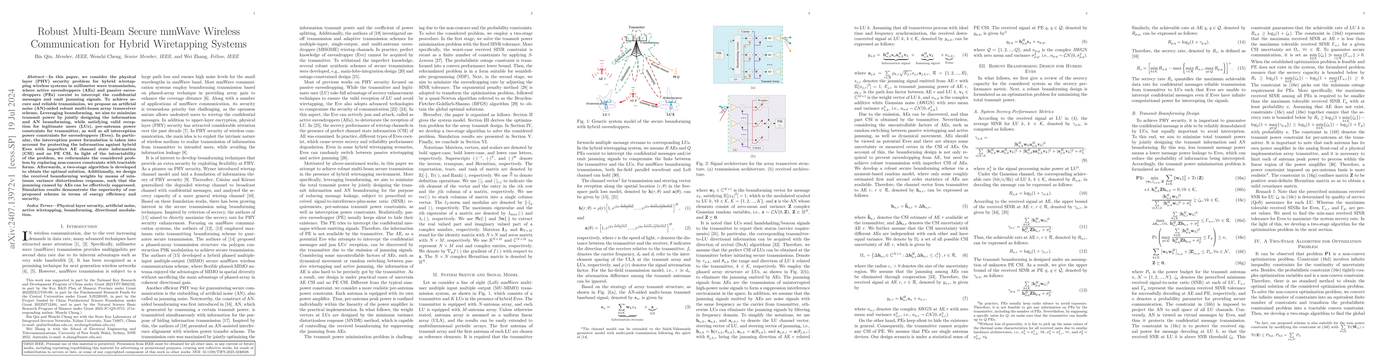 Thumbnail for Robust Multi-Beam Secure mmWave Wireless Communication for Hybrid
  Wiretapping Systems