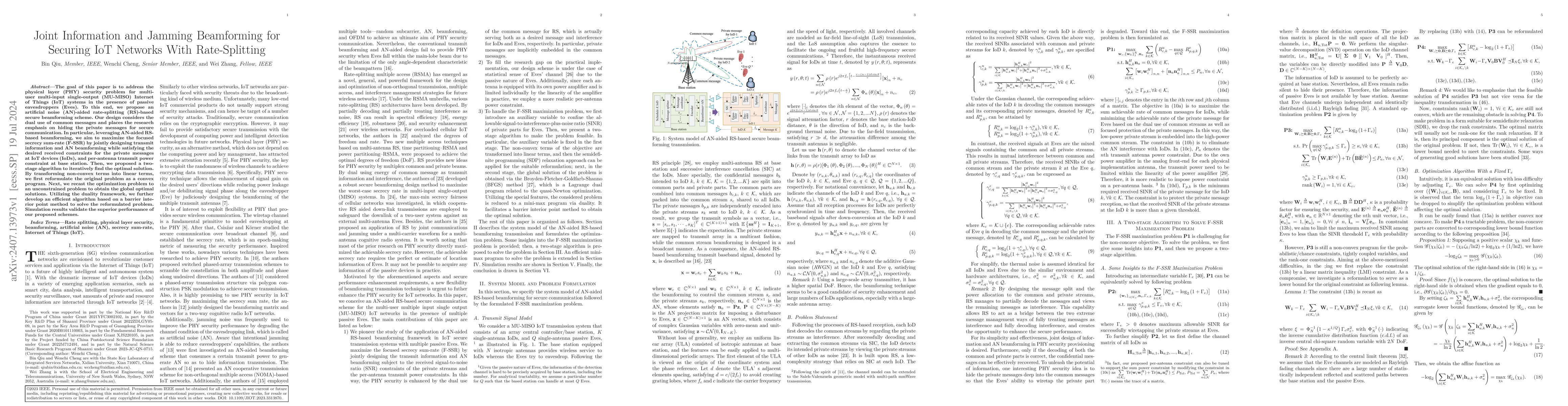 Thumbnail for Joint Information and Jamming Beamforming for Securing IoT Networks With
  Rate-Splitting
