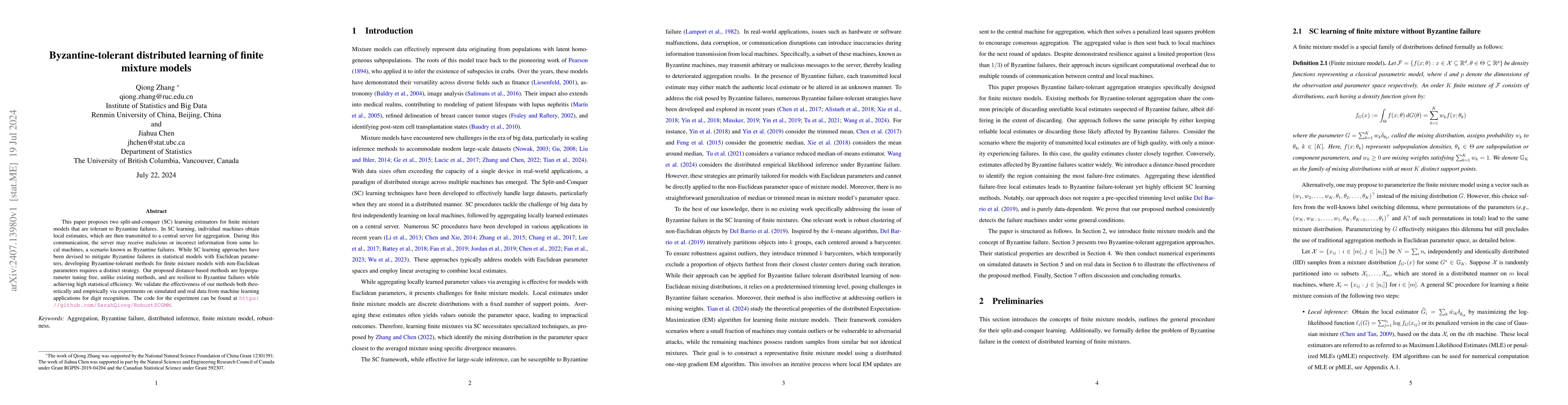 Thumbnail for Byzantine-tolerant distributed learning of finite mixture models