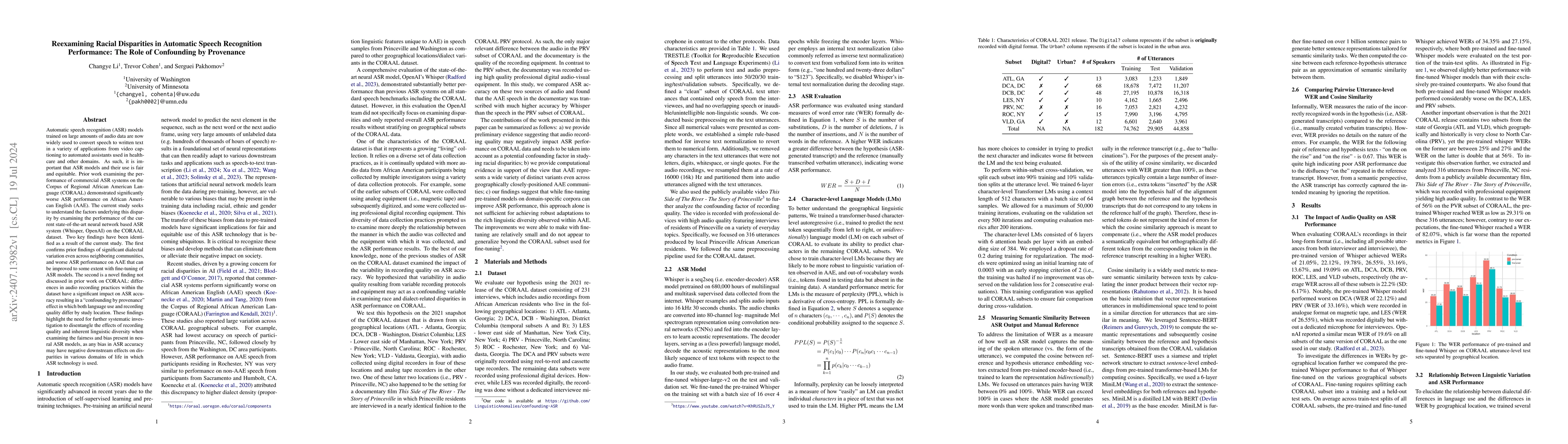 Thumbnail for Reexamining Racial Disparities in Automatic Speech Recognition
  Performance: The Role of Confounding by Provenance