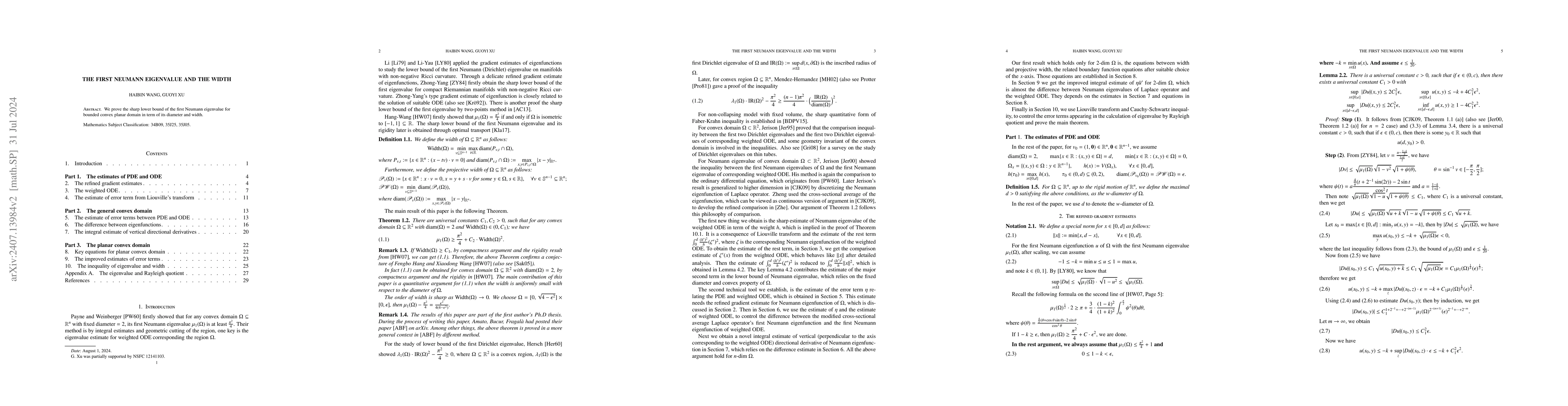 Thumbnail for The first Neumann eigenvalue and the width