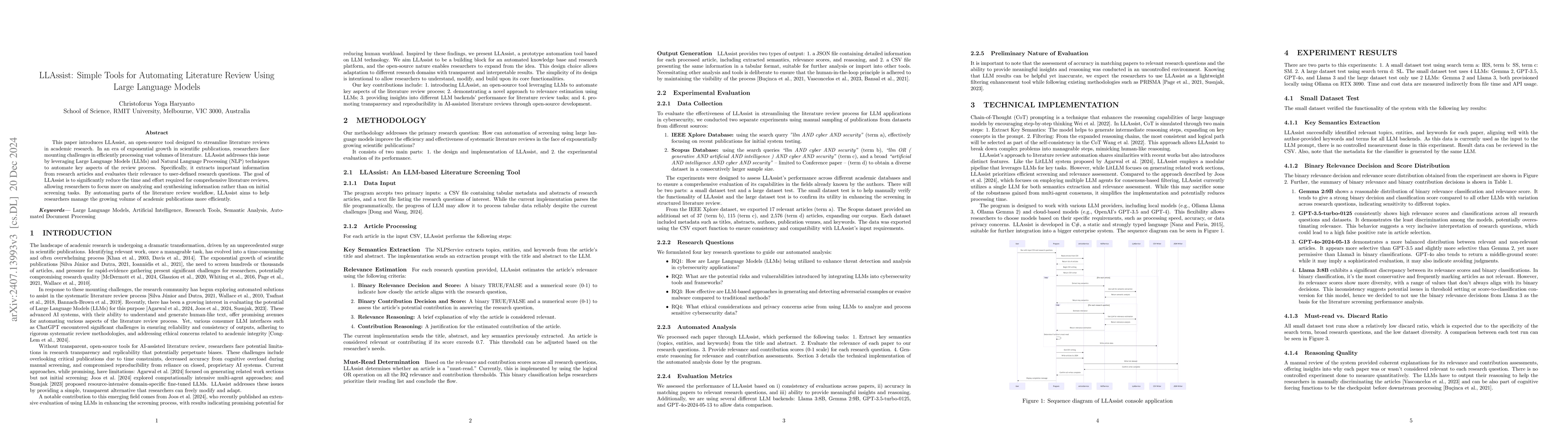 Thumbnail for LLAssist: Simple Tools for Automating Literature Review Using Large
  Language Models