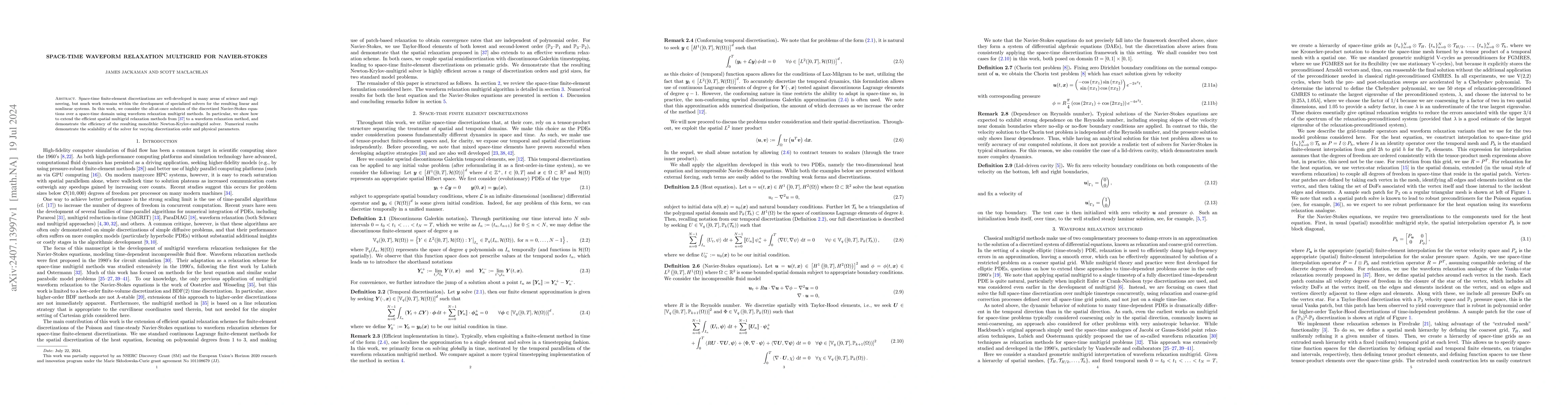 Thumbnail for Space-time waveform relaxation multigrid for Navier-Stokes